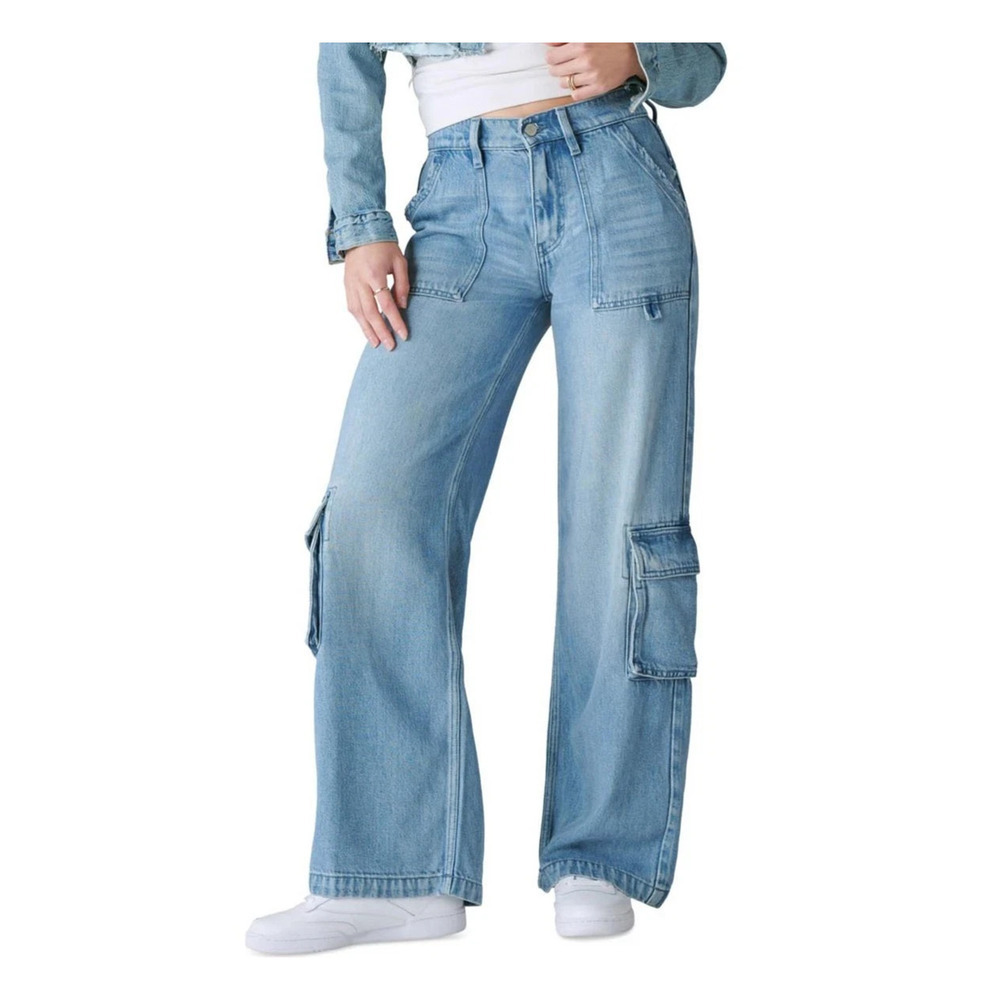 Lucky Brand Cargo Palazzo Wide Leg Jeans Size 27 90s Style Light Wash Pockets